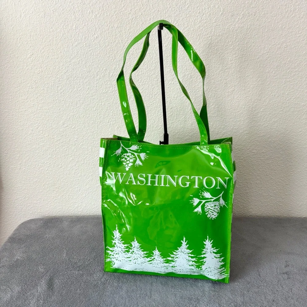 NEW WASHINGTON dual handled vinyl Green tote bag Shoulder Bag